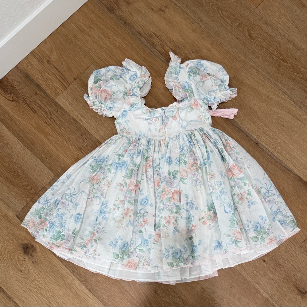 Selkie Pastel Floral Ruffle Dress with Pink Waist Tie - Picture 4 of 4